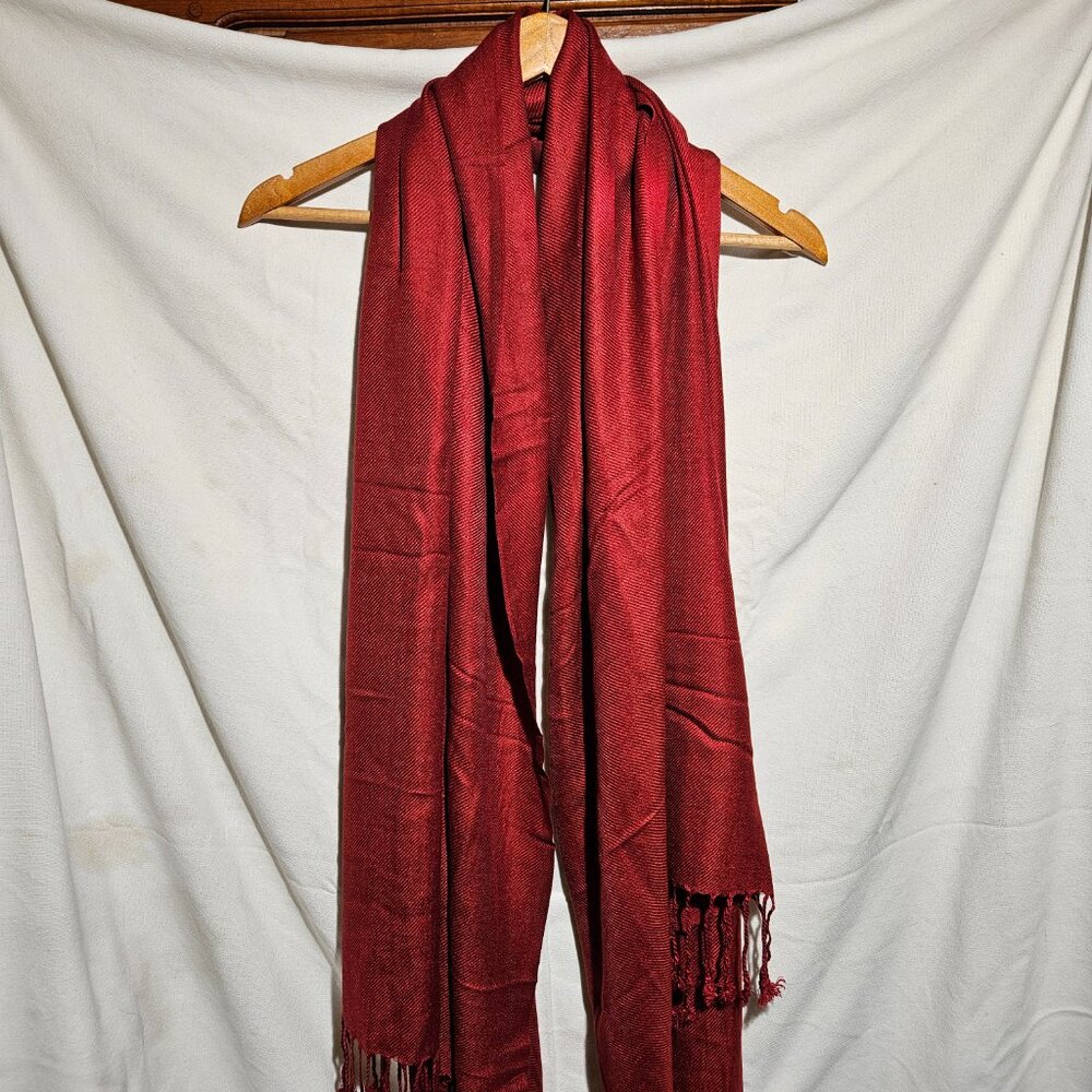 Berry Red 100% Viscose Scarf with Tassels